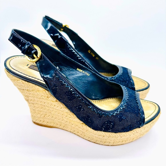 Authentic Louis Vuitton Monogram Wedge Espadrille 7 EUC - Picture 5 of 15